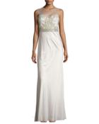 Beaded Illusion-neck Gown, Opal Gray