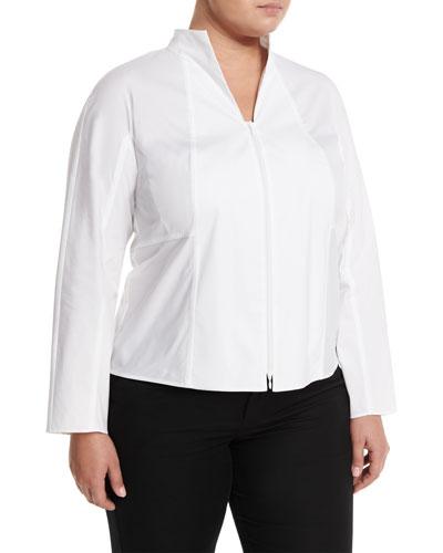 Zip-front Blouse, White,