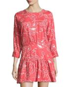 3/4-sleeve Cutout Dress, Chrysanthemum Bandana Paisley