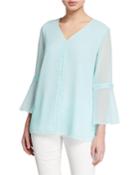 V-neck Chiffon Blouse With Pearl-trim