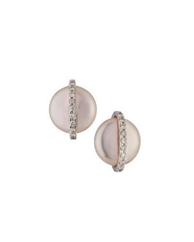 14k Freshwater Pearl & Diamond Orbit Earrings