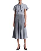 Wool Suiting Midi Dress With Attached Capelet