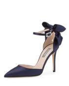Trance Satin Bow Ankle-wrap Pump, Navy