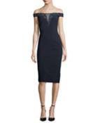 Off-the-shoulder Beaded Illusion Cocktail Dress