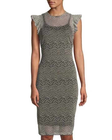 Ruffle-sleeve Leopard Illusion Dress