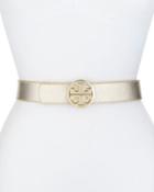 Reversible Logo Leather Belt, Gold/camel