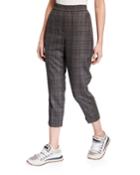 Plaid Monili Side Tape Cigarette Pants