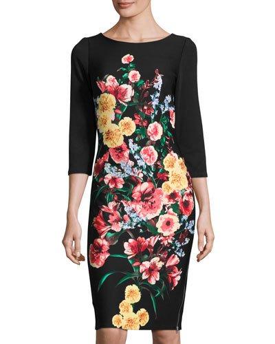 Floral-print Scuba Midi Dress, Black Pattern