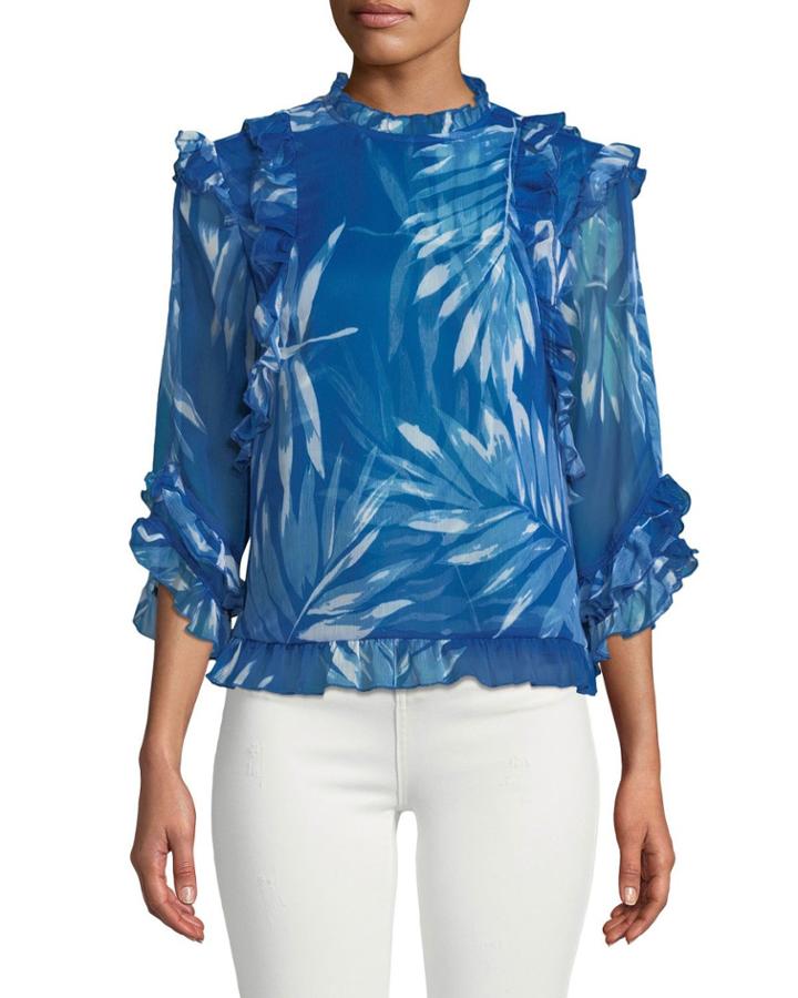 3/4-sleeve Mock-neck Chiffon Blouse