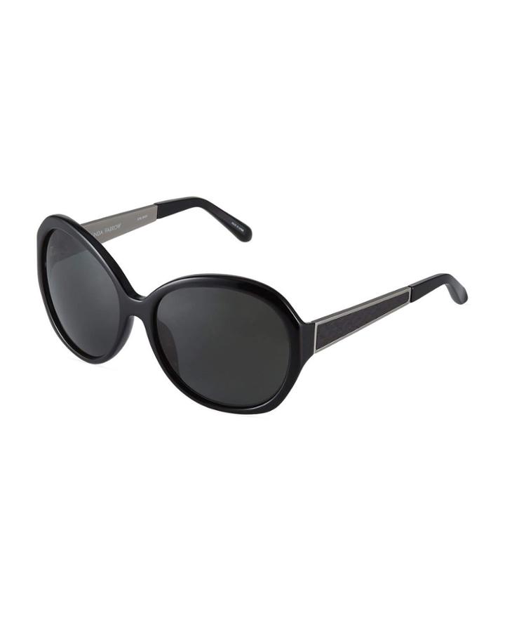 Oversized Round Acetate Sunglasses W/ Snakeskin Details