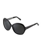 Oversized Round Acetate Sunglasses W/ Snakeskin Details