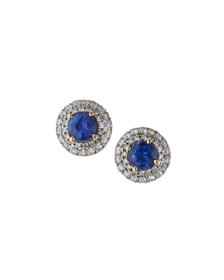 Estate 18k White Gold Diamond And Blue Sapphire Earrings