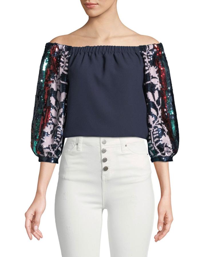 Nina Sequin-sleeve Off-the-shoulder Top