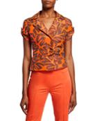 Tropical-leaf Jacquard Safari Trench Jacket