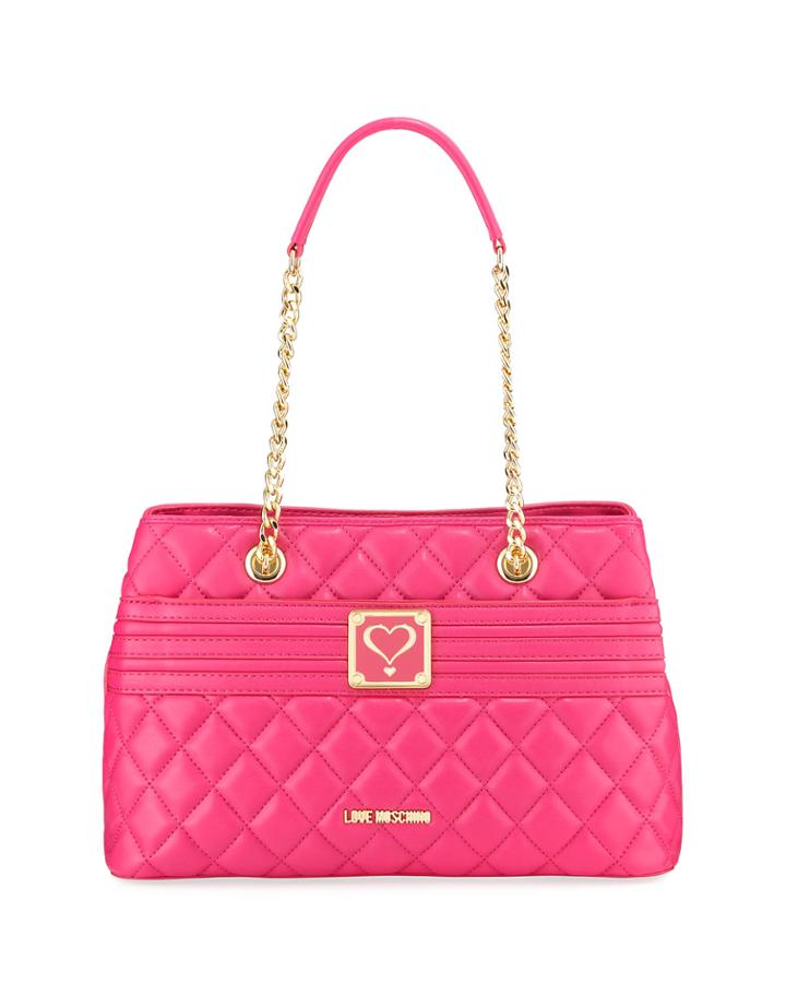 Quilted Napa Faux-leather Crossbody Bag, Pink