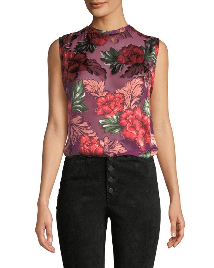 Dane Floral-print Sleeveless Crewneck Blouse