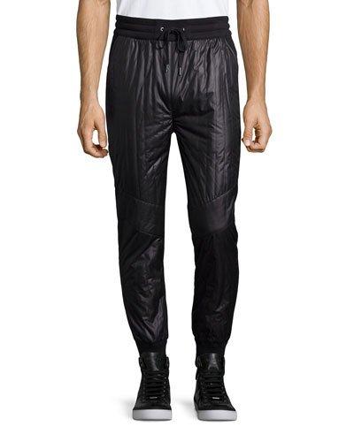 Quilted-front Drawstring Track Pants, Black