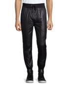 Quilted-front Drawstring Track Pants, Black