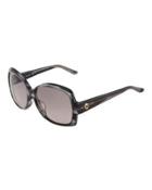 Wide Square Plastic Sunglasses, Black/brown