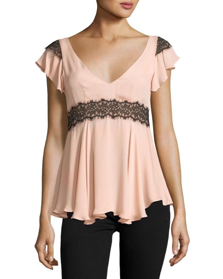 Naeva V-neck Ruffled Silk Blouse W/