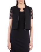 Striped Tulle-sleeve Cropped Jacket