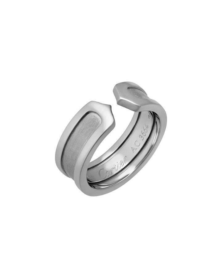 Estate Logo De Cartier 18k White Gold Double-c Ring,
