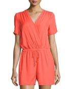 Drawstring Cross-front Short Jumpsuit, Poppy