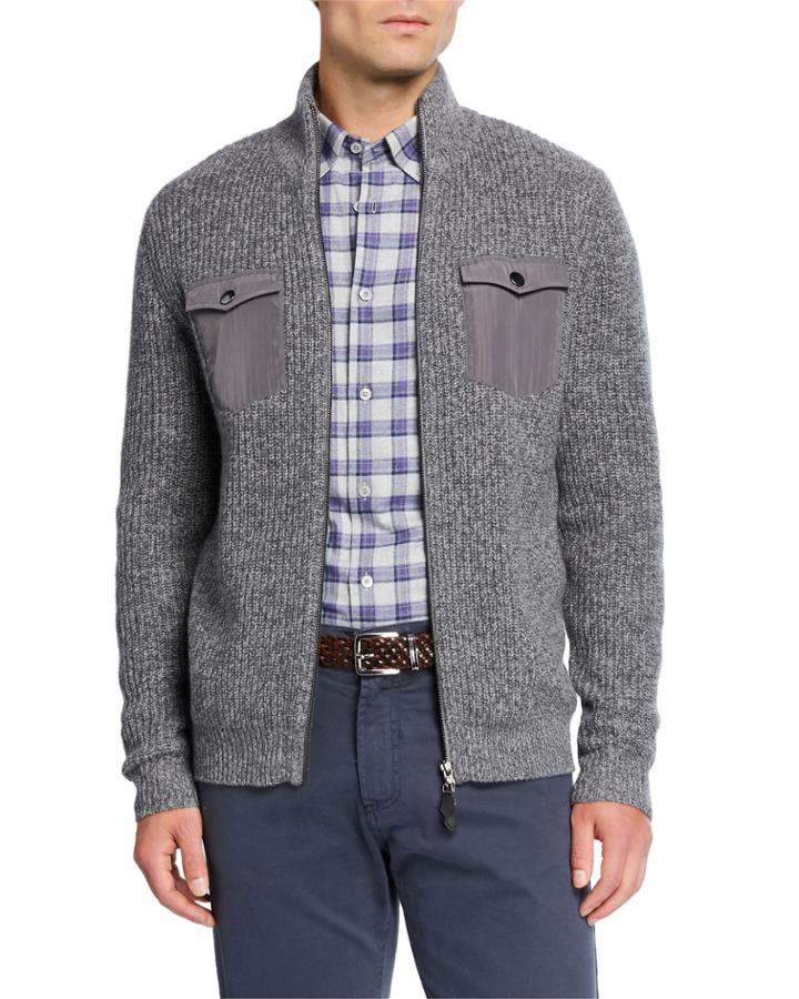 Men's Melange Cashmere Two-way Zip
