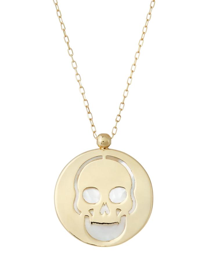 14k Mother-of-pearl Skull Pendant Necklace