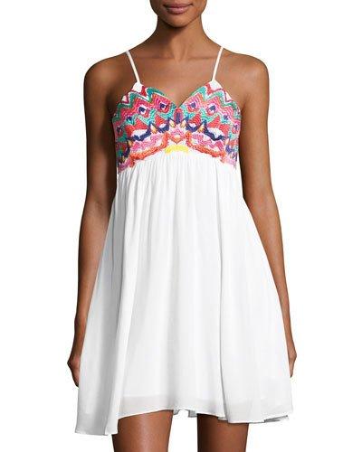 Belize Michelle Embroidered Dress, White Pattern