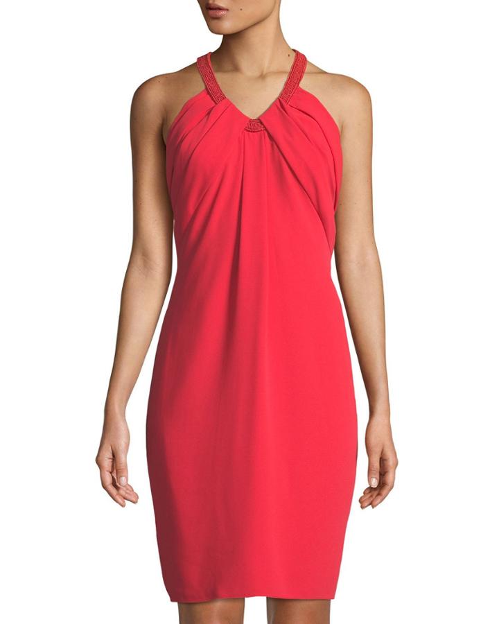 Sleeveless Bead-neck Crepe Cocktail Dress