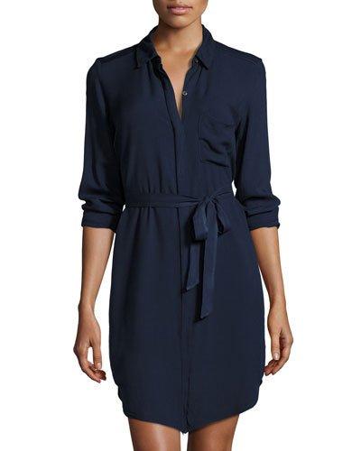 Janelle Button-front Shirtdress, Night Iris