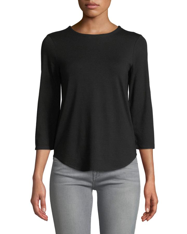 3/4-sleeve Crewneck Shirttail Hem Tee