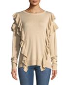 Long-sleeve Crew-neck Ruffle