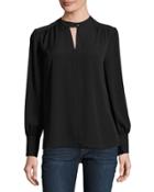 Blouson-sleeve Crepe Blouse, Black