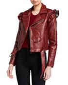 Faux-leather Ruffle-shoulder Jacket