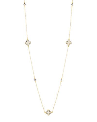 Long Iridescent Spiked Clover Station Necklace