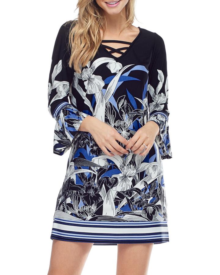 Floral Crisscross Bell-sleeve Dress