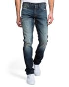 Men's Dark Wash Whisker And Abrasion Denim Jeans