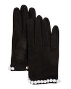 Suede Gloves W/ Pearly Trim