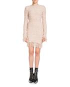 Long-sleeve Fitted Knit Cocktail Dress With Fringe