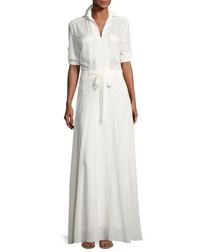 Gloria Tabbed-sleeves Maxi Dress, Ivory