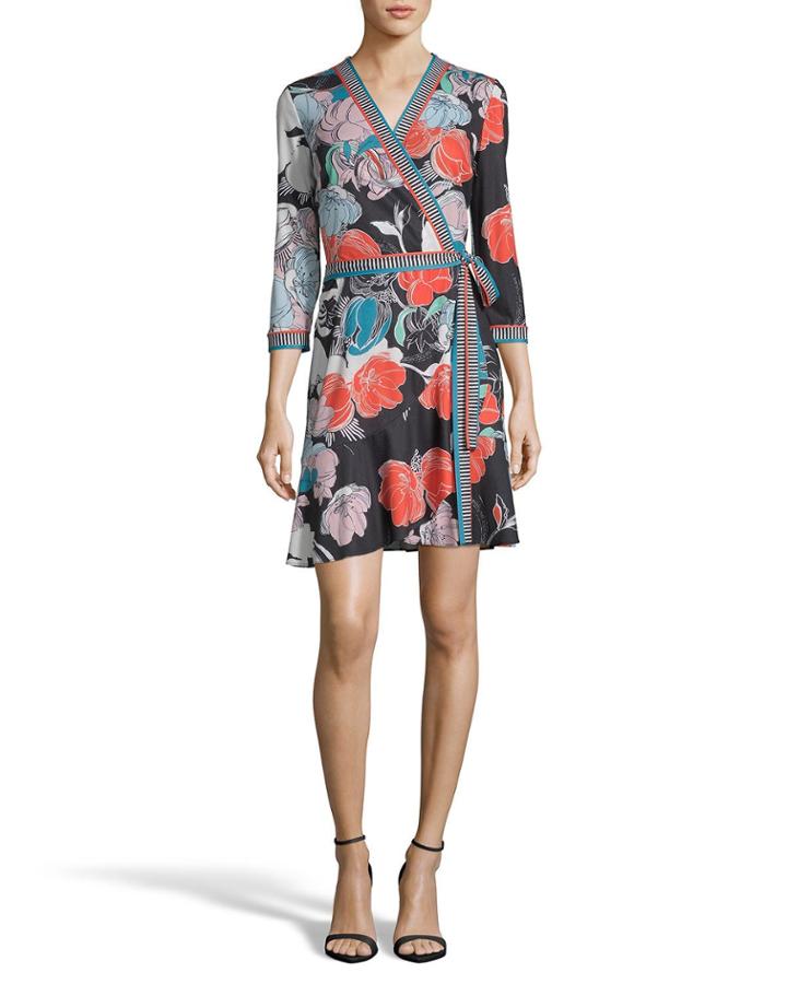 Printed Tie-front Asymmetric Wrap Dress
