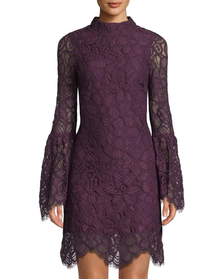 Scalloped Lace Flare-sleeve Dress