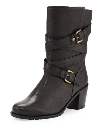 Dallas Leather Buckled Boot, Black