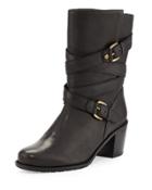 Dallas Leather Buckled Boot, Black