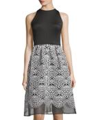 Sleeveless Organza Skirt Dress, Black/white