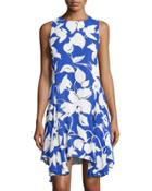 Printed Sleeveless Godet Dress