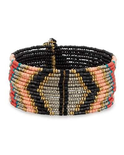 Wide Beaded Cuff Bracelet W/ Tassels,