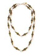 Etched Brass & Pearly Double-strand Necklace